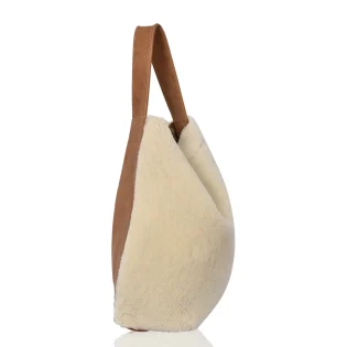 Brandy Cream Yatton Sheepskin & Leather Shoulder Bag by Owen Barry