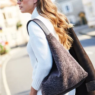 Brown Hurricane Yatton Sheepskin & Leather Shoulder Bag by Owen Barry