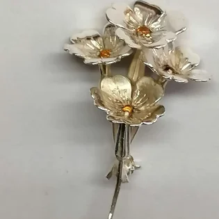 Sterling Silver Citrine Primrose Brooch handmade by Andrew O’Dell 1