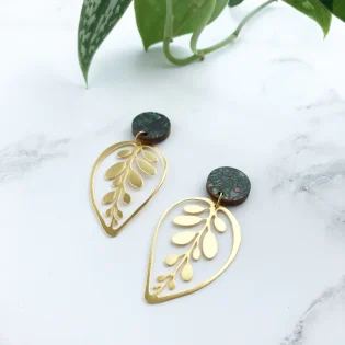 Gold Calathea Makoyana Drop Stud Earrings by Mica Peet