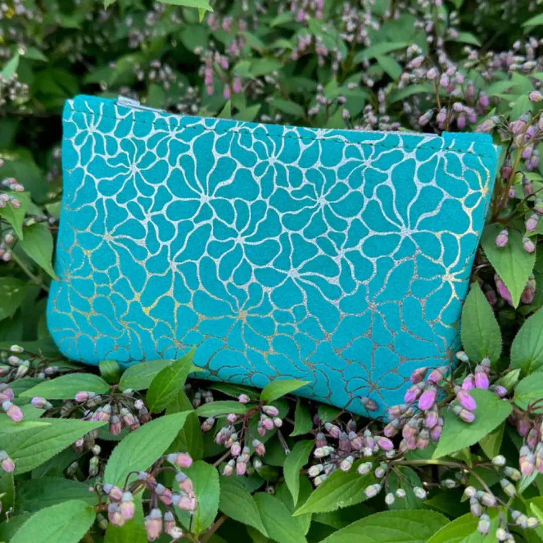 Sea Green Floral Suede Leather Purse by Rhe Amore Available at Tiezori