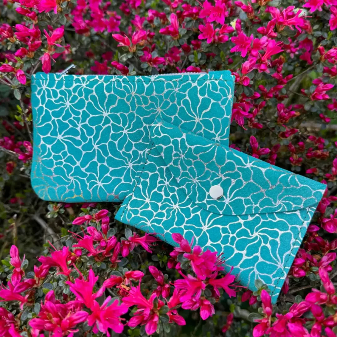 Sea Green Floral Suede Leather Purse & Coin Purse by Rhe Amore Available at Tiezori